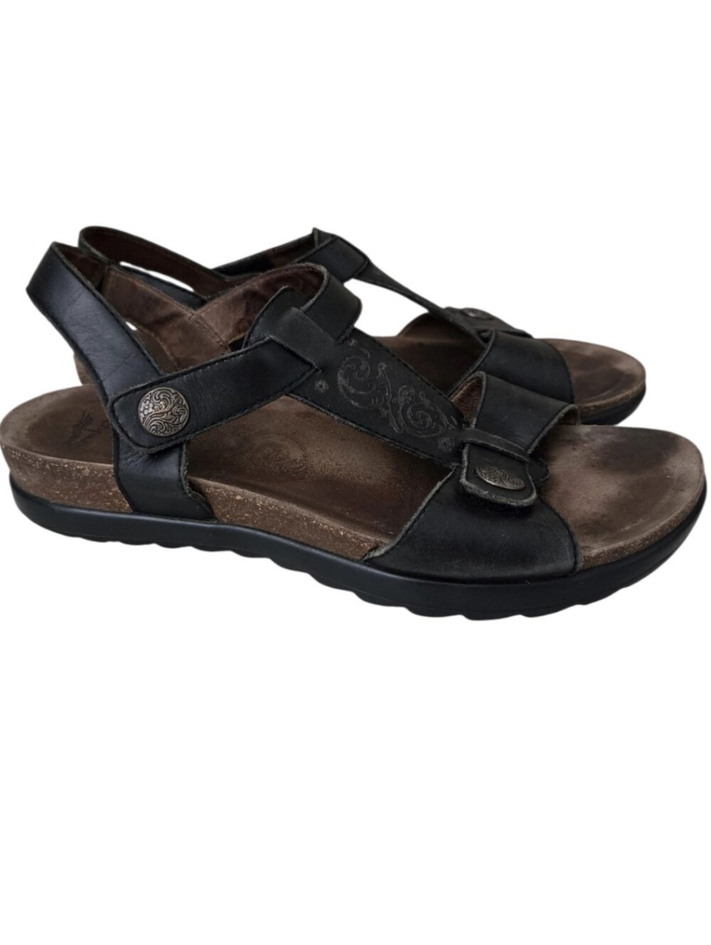 ​dansko womens 39 8.5-9 Sophie black leather t-strap slide comfort sandals wedge